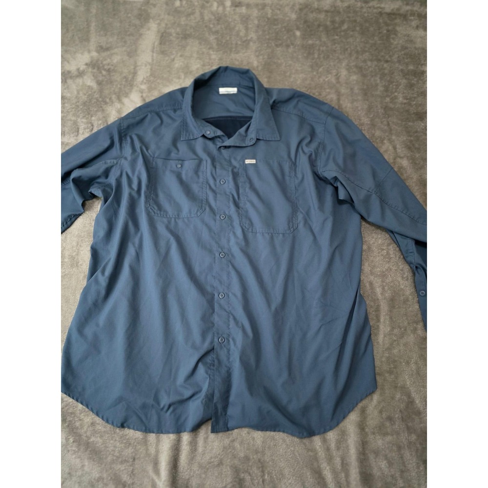 Columbia Sportswear Mens 3X Blue Ripstop Ventilated Long Sleeve Fishing Shirt